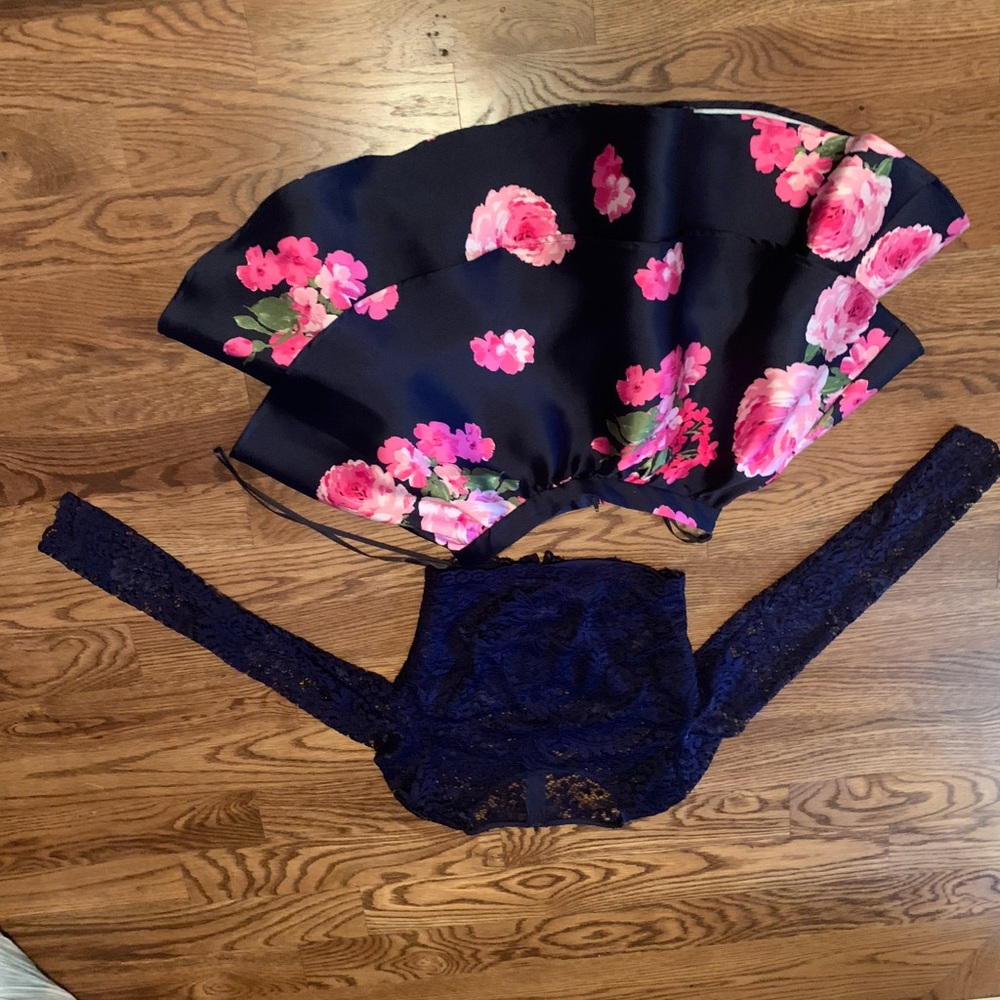 Two piece navy and floral formal dress